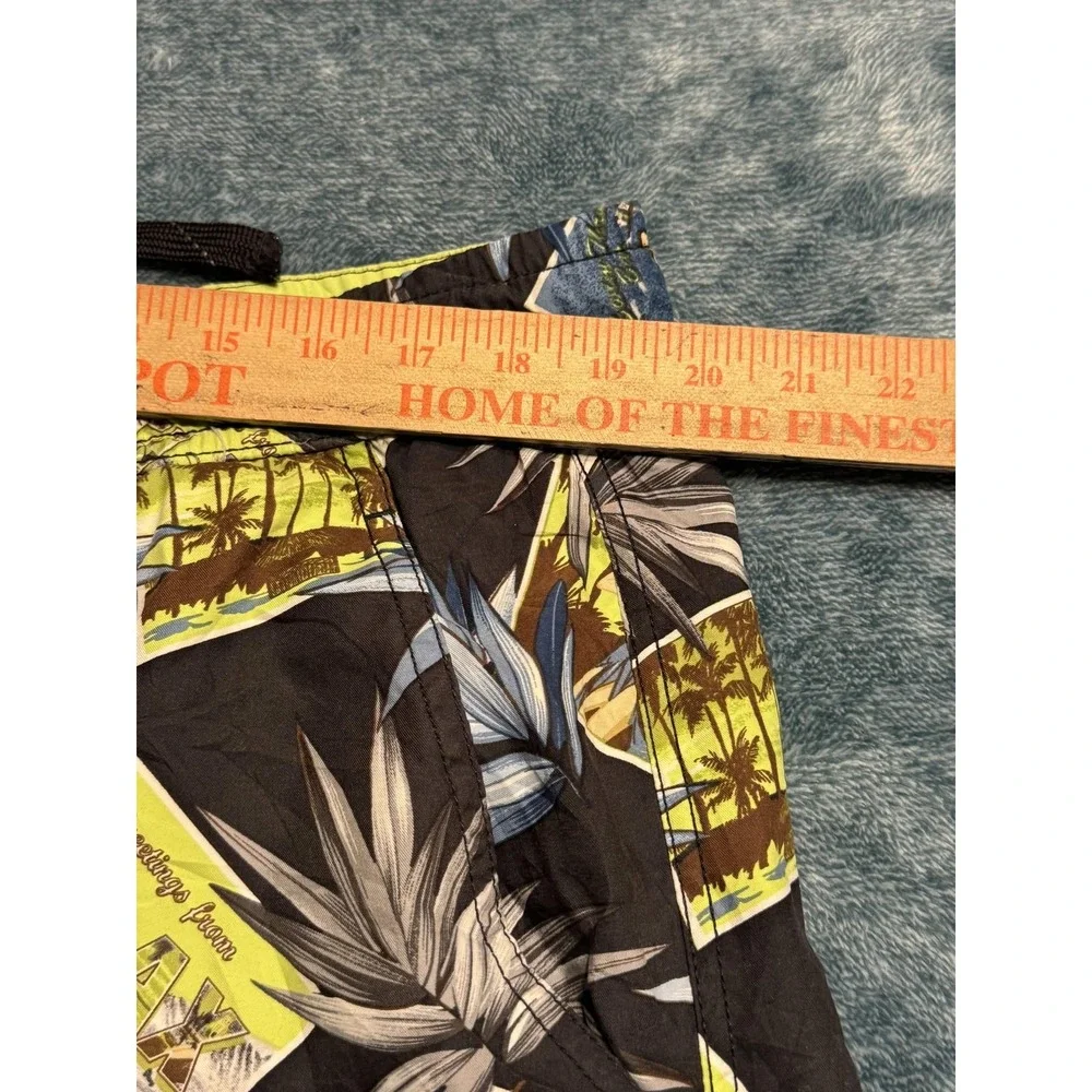 Tommy Bahama Tropical Hawaiian Print Swim Trunks Large Men Black Hula Marlin